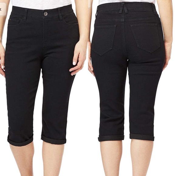 Angels Jeans Denim - Angels Forever Young Women Signature Convertible Cuffed Cropped Jeans Black 22W